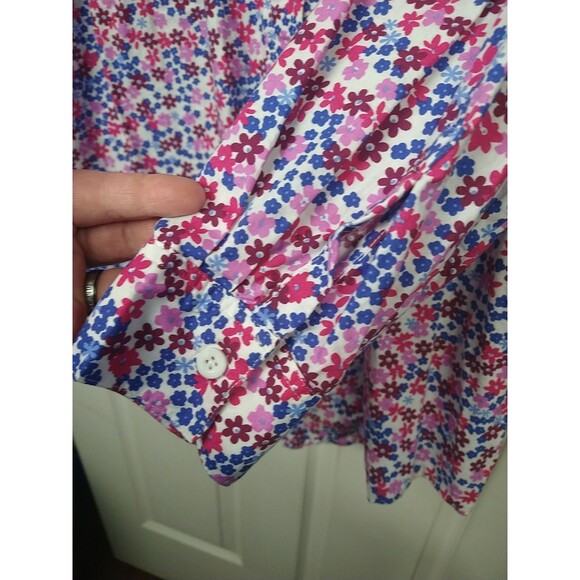 Woman Within 26/28 Shirt Collared Button Pink Blue Floral Cottage LS - Picture 6 of 9